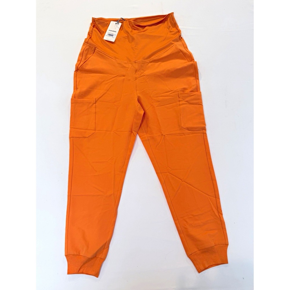 Mandala Women's Maternity Scrubs Pants L Orange Drawstring Pockets joggers chic